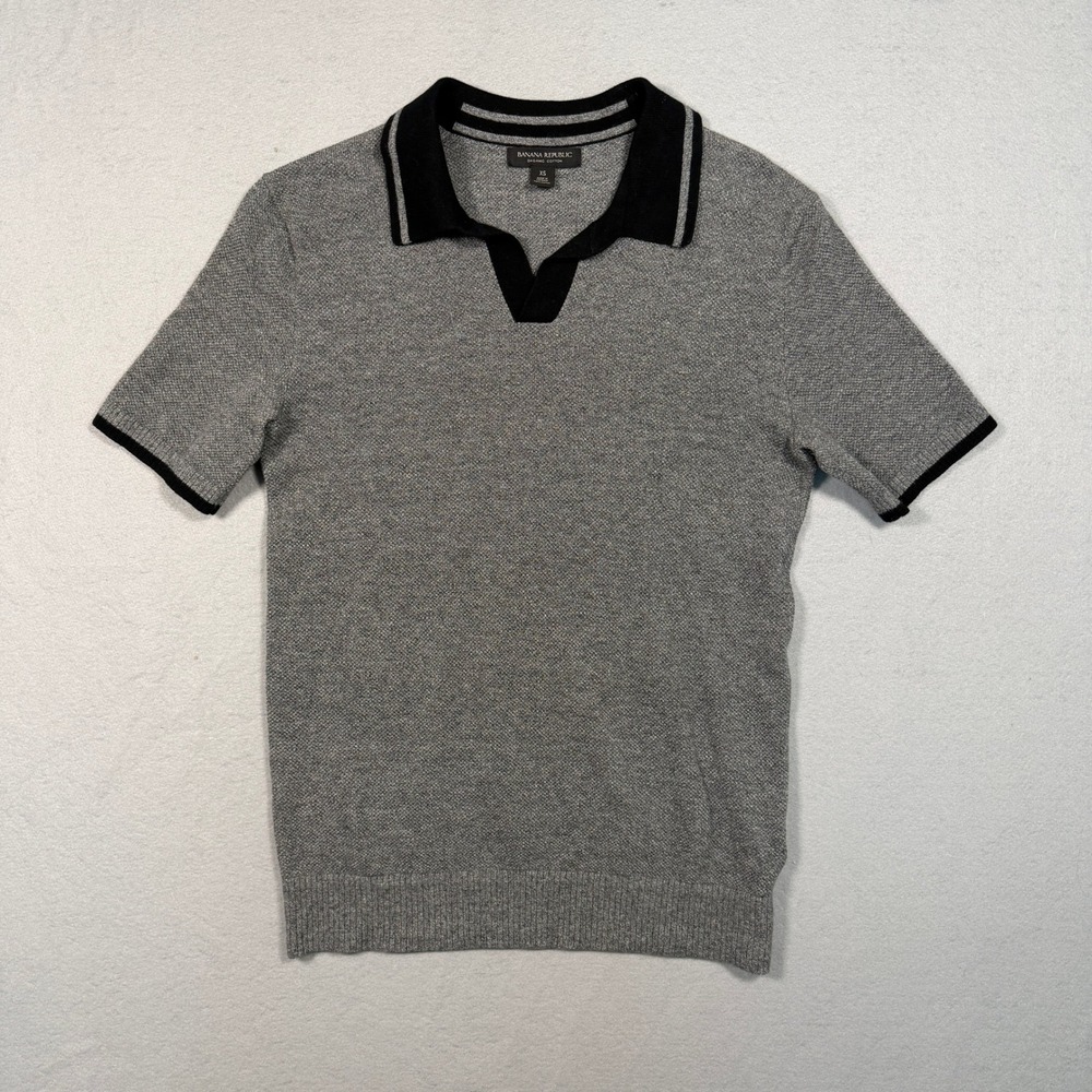 Banana Republic Mens XS Organic Cotton Knit Polo Sweater Grey Johnny Collar Top